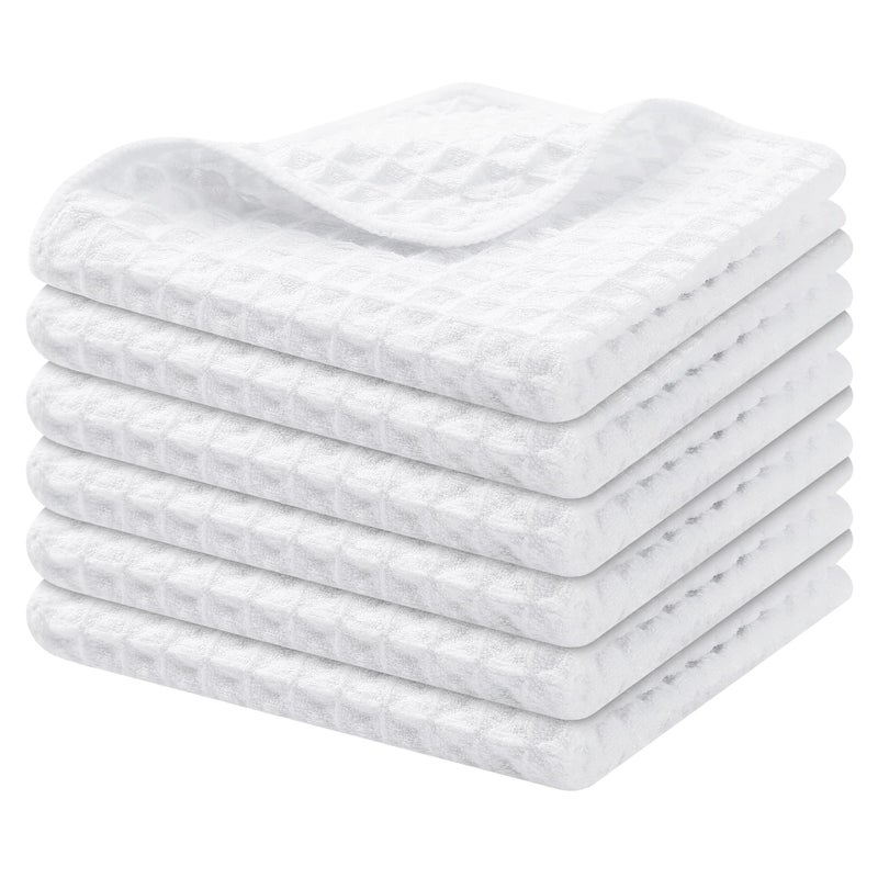 Homaxy Microfiber Waffle Weave Kitchen Dish Cloths, 12 x 12 Inch Ultra Absorbent and Solid Color Dish Towels for Kitchen Fast Drying Dishcloth for Washing Dishes, 6 Pack, White - Image 1